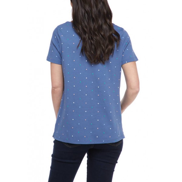Kim Rogers® Women's Short Sleeve Split Neck Printed Top