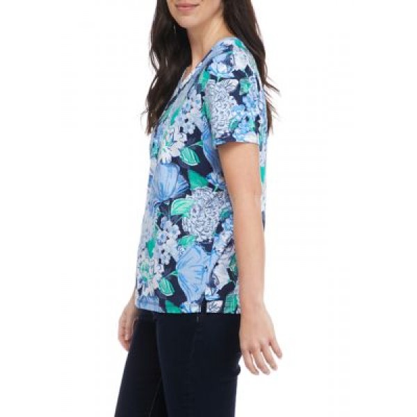 Kim Rogers® Women's Short Sleeve V-Neck Allover Print Top