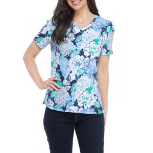 Kim Rogers® Women's Short Sleeve V-Neck Allover Print Top 