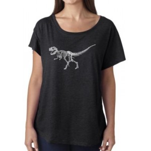 LA Pop Art Loose Fit Dolman Cut Word Art Shirt - Dinosaur T-Rex Skeleton 