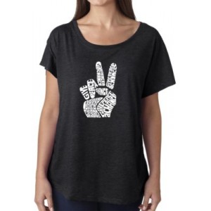 LA Pop Art Loose Fit Dolman Cut Word Art Shirt - Peace Fingers 