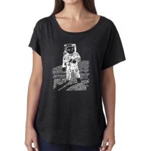 LA Pop Art Loose Fit Dolman Cut Word Art T-Shirt - Astronaut 