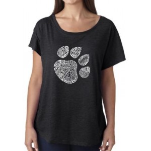 LA Pop Art Loose Fit Dolman Cut Word Art T-Shirt - Cat Paw 