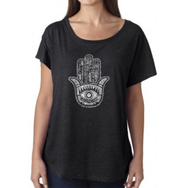 LA Pop Art Loose Fit Dolman Cut Word Art T-Shirt - Hamsa