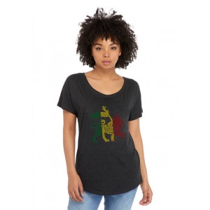 LA Pop Art Loose Fit Dolman Cut Word Art T-Shirt - Rasta Lion - One Love 