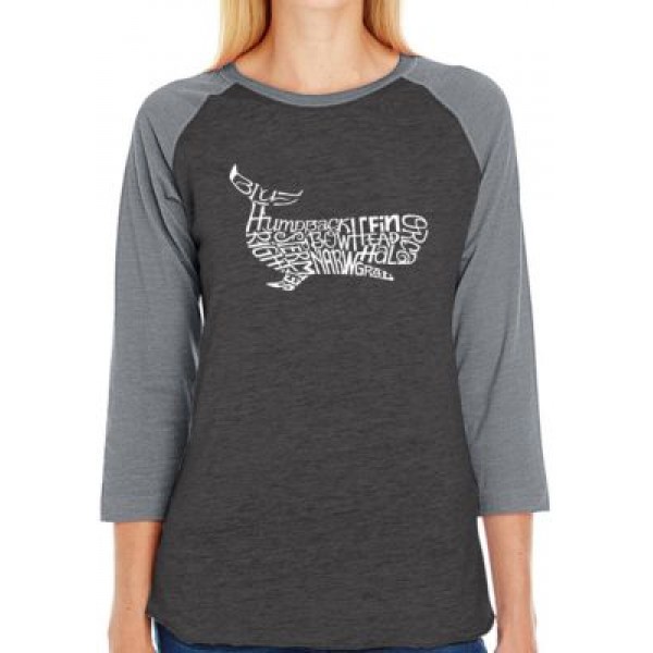 LA Pop Art Raglan Baseball Word Art T-Shirt - Humpback Whale