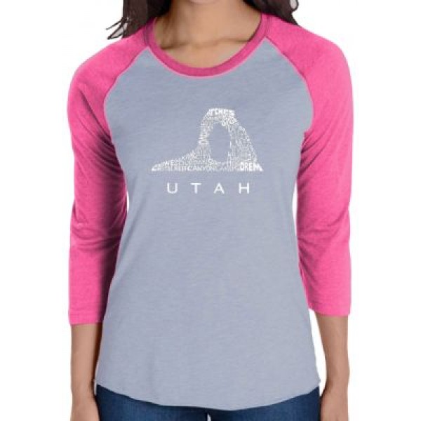 LA Pop Art Raglan Baseball Word Art T-Shirt - Utah