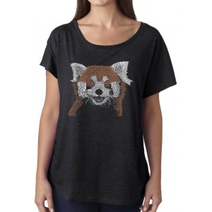 LA Pop Art Women's Loose Fit Dolman Cut Word Art Graphic Shirt - Red Panda 