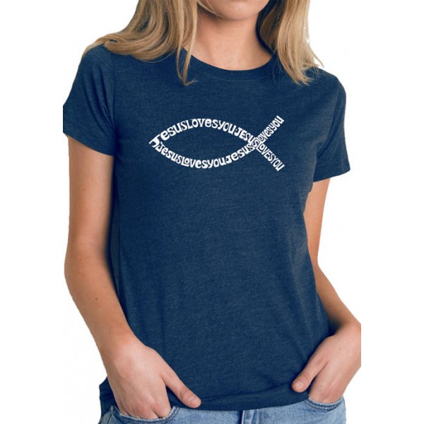 LA Pop Art Women's Premium Blend Word Art Graphic T-Shirt - Jesus Loves You