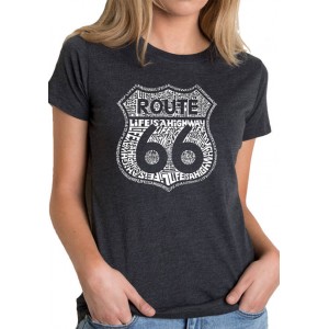 LA Pop Art Women's Premium Blend Word Art Graphic T-Shirt - Route 66 - Life is a Highway 