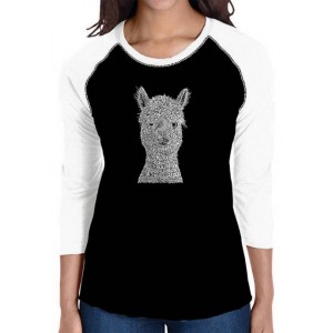 LA Pop Art Women's Raglan Baseball Word Art Graphic T-Shirt - Alpaca 