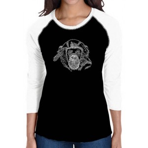 LA Pop Art Women's Raglan Baseball Word Art Graphic T-Shirt - Chimpanzee 