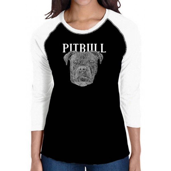 LA Pop Art Women's Raglan Baseball Word Art T-Shirt - Pitbull Face