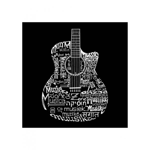 LA Pop Art Women's Word Art Graphic T-Shirt - Languages Guitar