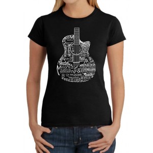 LA Pop Art Women's Word Art Graphic T-Shirt - Languages Guitar 