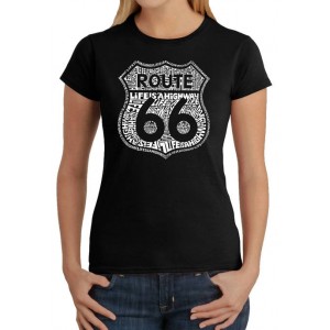 LA Pop Art Women's Word Art Graphic T-Shirt - Route 66 - Life is a Highway 