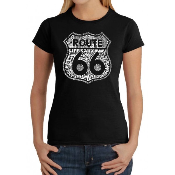 LA Pop Art Women's Word Art Graphic T-Shirt - Route 66 - Life is a Highway