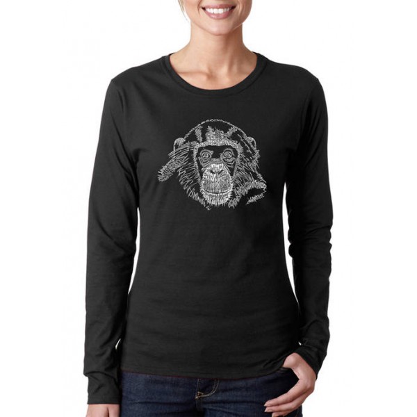 LA Pop Art Women's Word Art Long Sleeve T-Shirt - Chimpanzee