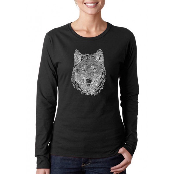 LA Pop Art Women's Word Art Long Sleeve T-Shirt - Wolf
