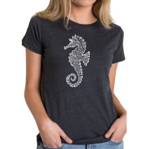 LA Pop Art Women's Word Art T-Shirt - Types of Seahorse 