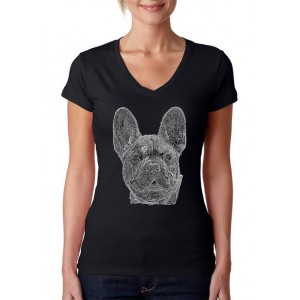 LA Pop Art Women's Word Art V-Neck T-Shirt - French Bulldog 