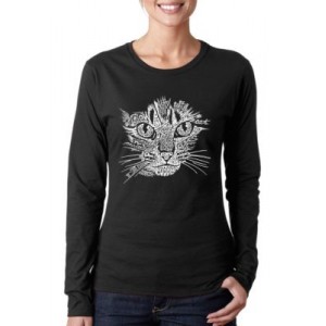 LA Pop Art Word Art Long Sleeve T-Shirt - Cat Face 
