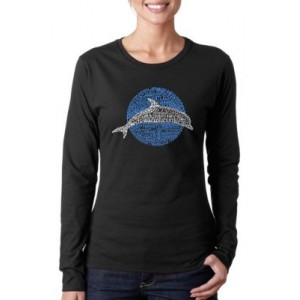 LA Pop Art Word Art Long Sleeve T-Shirt - Species of Dolphin 