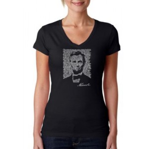 LA Pop Art Word Art V-Neck T-Shirt - Abraham Lincoln - Gettysburg Address 