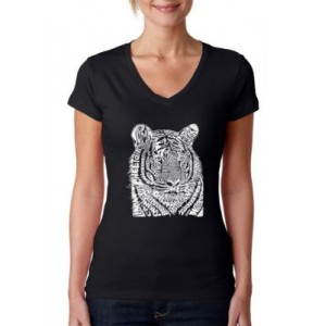 LA Pop Art Word Art V-Neck T-Shirt - Big Cats 