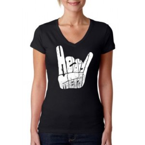 LA Pop Art Word Art V-Neck T-Shirt - Heavy Metal 