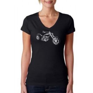 LA Pop Art Word Art V-Neck T-Shirt - Motorcycle