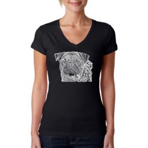 LA Pop Art Word Art V-Neck T-Shirt - Pug Face 