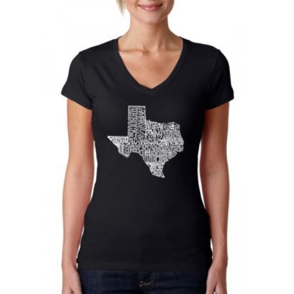 LA Pop Art Word Art V-Neck T-Shirt - The Great State of Texas
