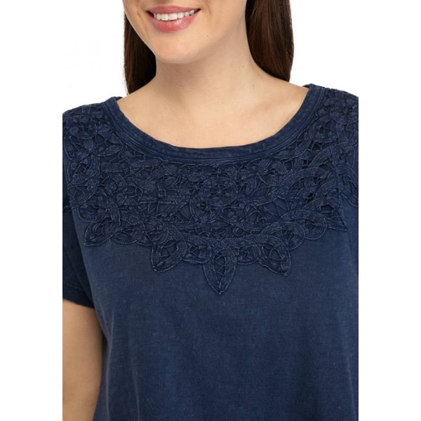New Directions® Women's Crochet Yoke Dolman Sleeve T-Shirt