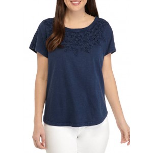 New Directions® Women's Crochet Yoke Dolman Sleeve T-Shirt 