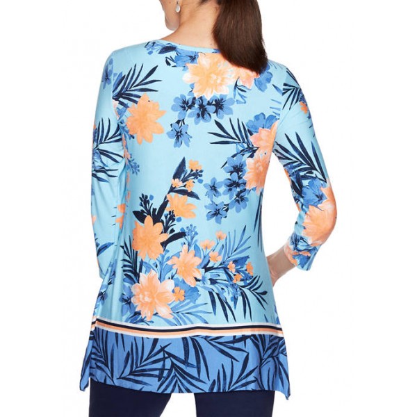 Ruby Rd Women's Embellished Tropical Printed Handkerchief Top