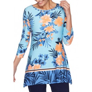 Ruby Rd Women's Embellished Tropical Printed Handkerchief Top 