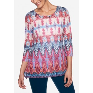 Ruby Rd Women's Must Haves Embroidered Ikat Top 