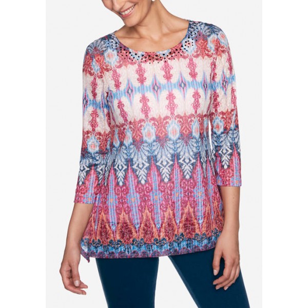 Ruby Rd Women's Must Haves Embroidered Ikat Top