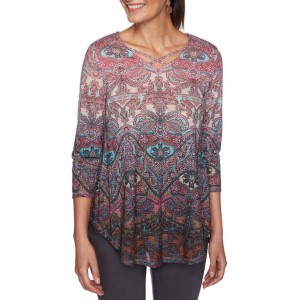 Ruby Rd Women's Must Haves II Ombré Baroque Paisley Print Top 