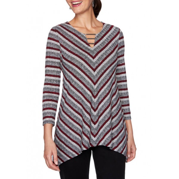 Ruby Rd Women's Paint the Town Red Split Neck Striped Top