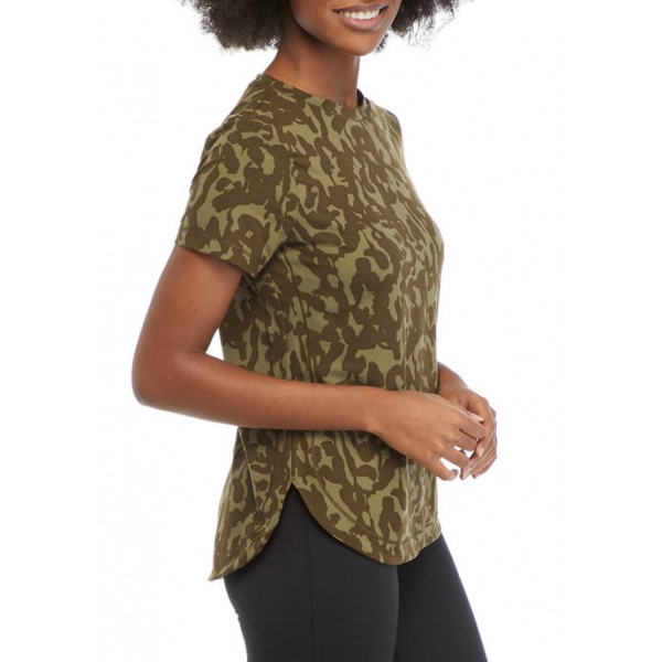 THE LIMITED LIMITLESS Short Sleeve Shirttail Hem Camouflage Top