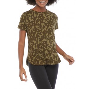 THE LIMITED LIMITLESS Short Sleeve Shirttail Hem Camouflage Top 