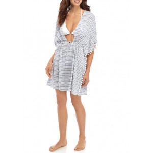 Crown & Ivy™ Woven Stripe Chambray Tunic Swim Cover Up 