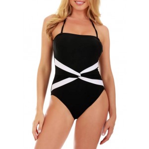 InstantFigure Compression One-Piece Swimsuit with Removable Halter Strap and Contrast Twist Front 