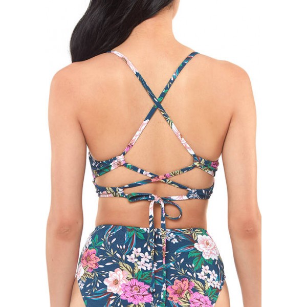 Jessica Simpson Floral Print Crossback Strap Swim Top