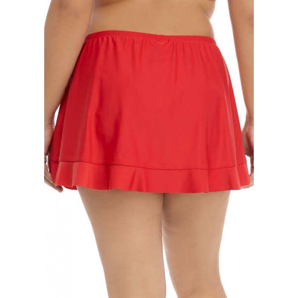 TRUE CRAFT Plus Size Solid Ruffle Swim Skirt