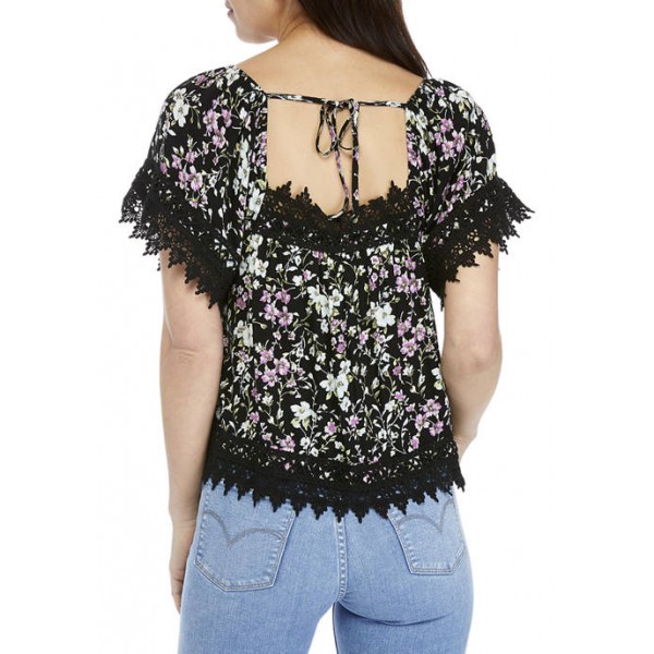 American Rag Junior's Flutter Sleeve Top with Lace Trim