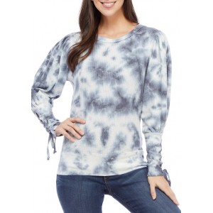 American Rag Women's Thermal Tie Dye Lace Up Sleeve Pullover 