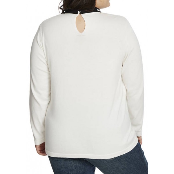 CeCe Plus Size Long Sleeve Embellished Collar Sweater